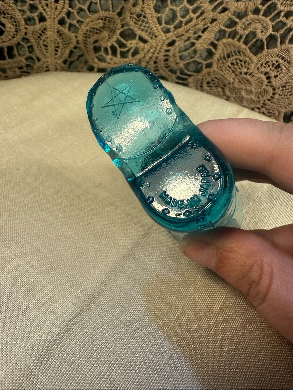 Vintage Blue Glass Boot Shaped Toothpick Holder or Shot Glass